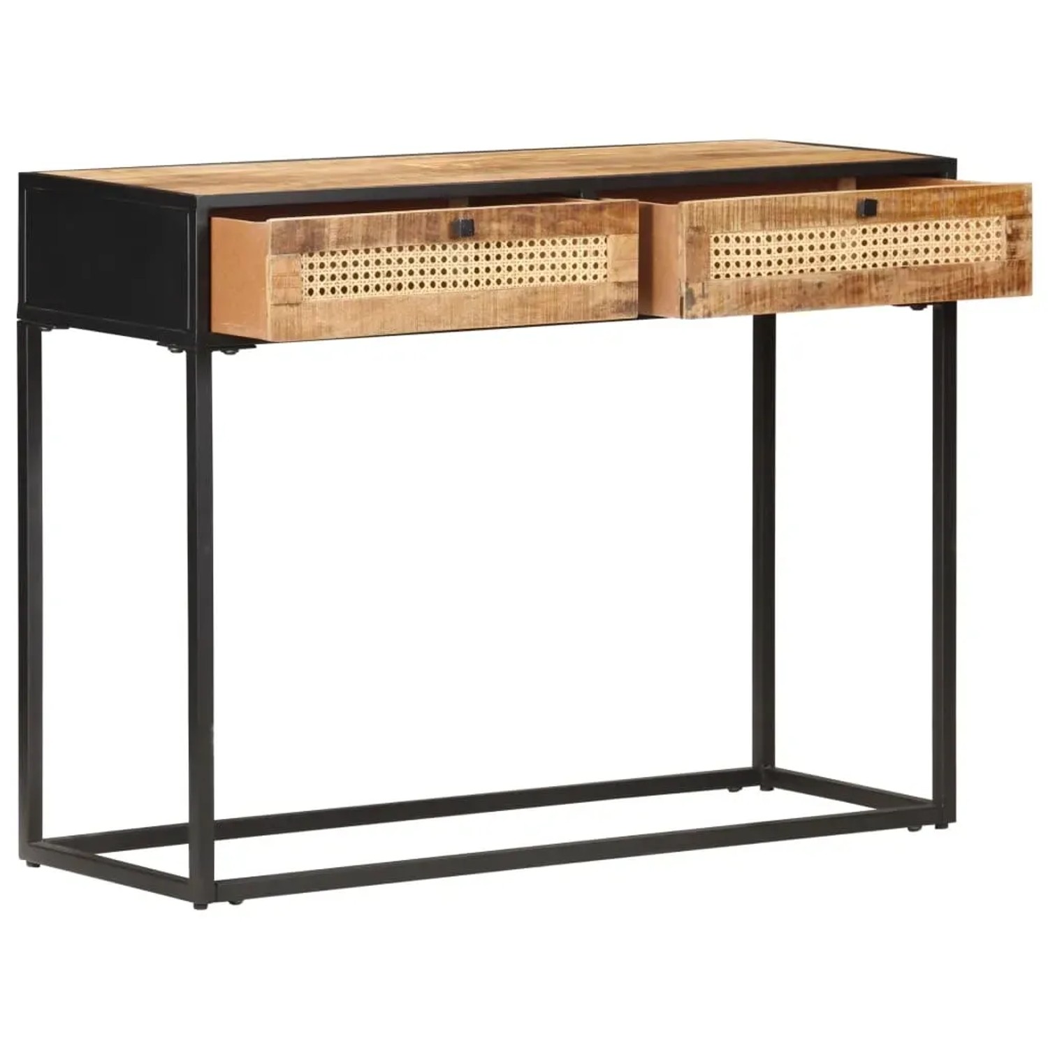 vidaXL Konsolentisch 100x35x75 cm Raues Mangoholz und Rohrgeflecht