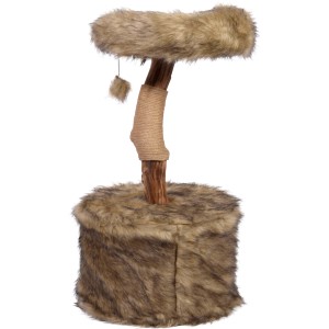 Dobar Design-Kratzbaum Ruby mit Naturstamm, Höhle und Spielball. Katzenhaus für Krallenpflege und Entspannung.
