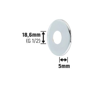 Verchromte Messing-Rosette, 18,6 mm Durchmesser, zur Abdeckung von Wanddurchbrüchen.