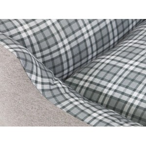 Detailansicht: Knuffelwuff Hundebett Lennard Velours Grau/Grün mit Karomuster.
