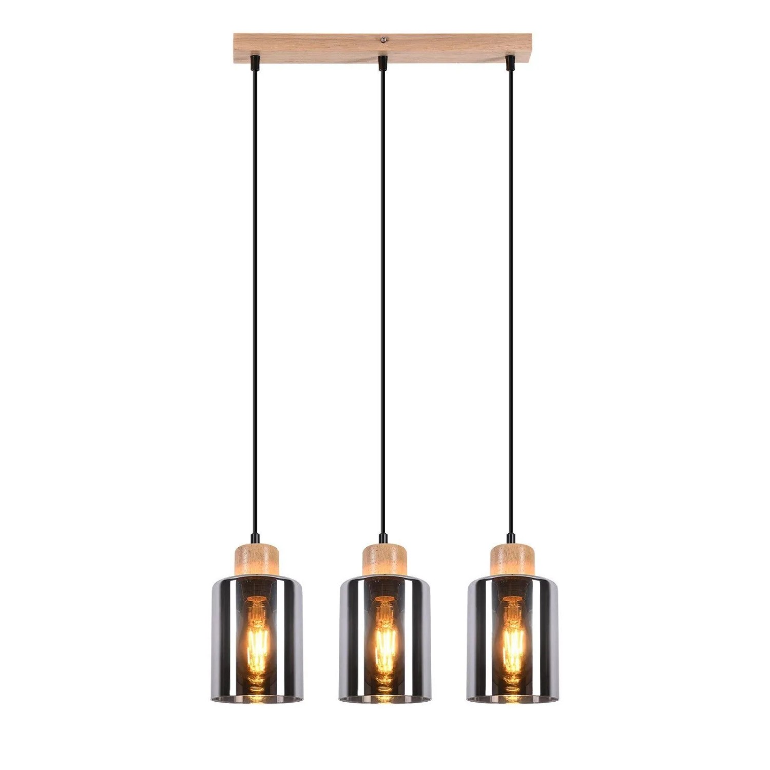 NETTLIFE Pendelleuchte aus Holz E27 Hängelampe Vintage Glas Esstischlampe-3