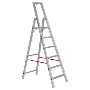 Euroline Stufenstehleiter 22577 mit 6 Stufen und Sicherheitsbrücke.