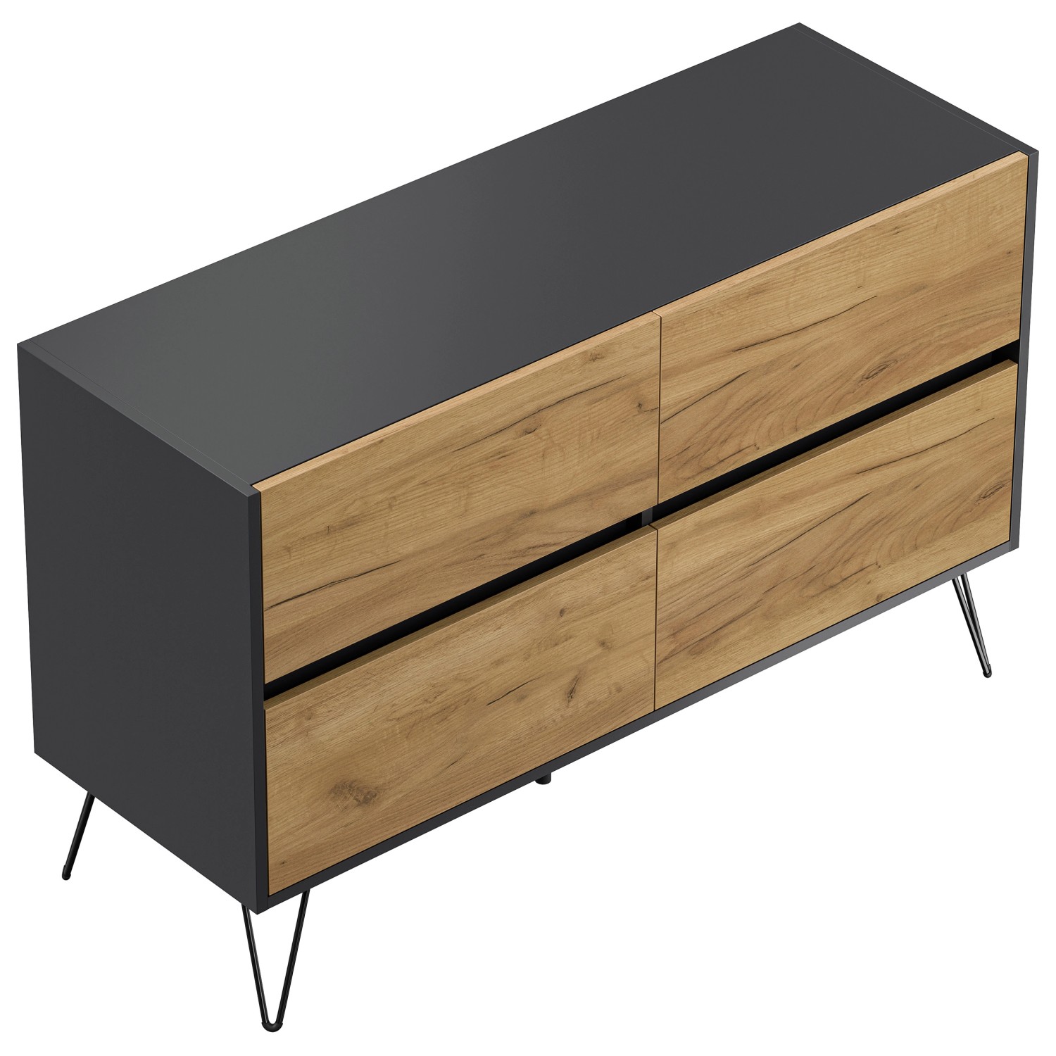Posseik Sideboard Industrial E 4 Schubladen 120 cm Grafit Eiche Front günstig online kaufen