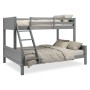 Graues Etagenbett aus Kiefernholz mit Leiter, oben 90x200 cm, unten 140x200 cm. Ideal als Familienbett.