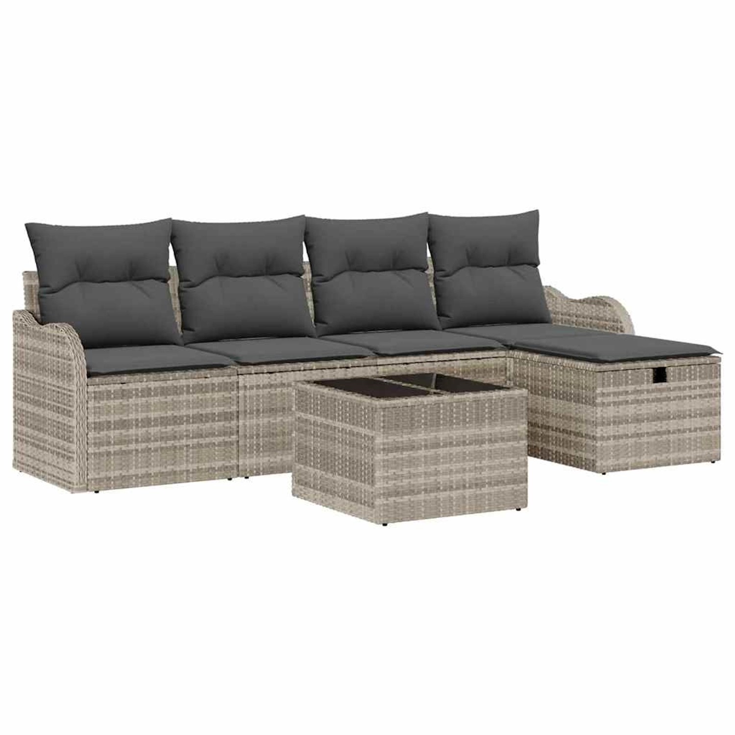 vidaXL Garten-Sofa-Set mit Kissen 6-Tlg Hellgrau Poly Rattan 3360303 günstig online kaufen