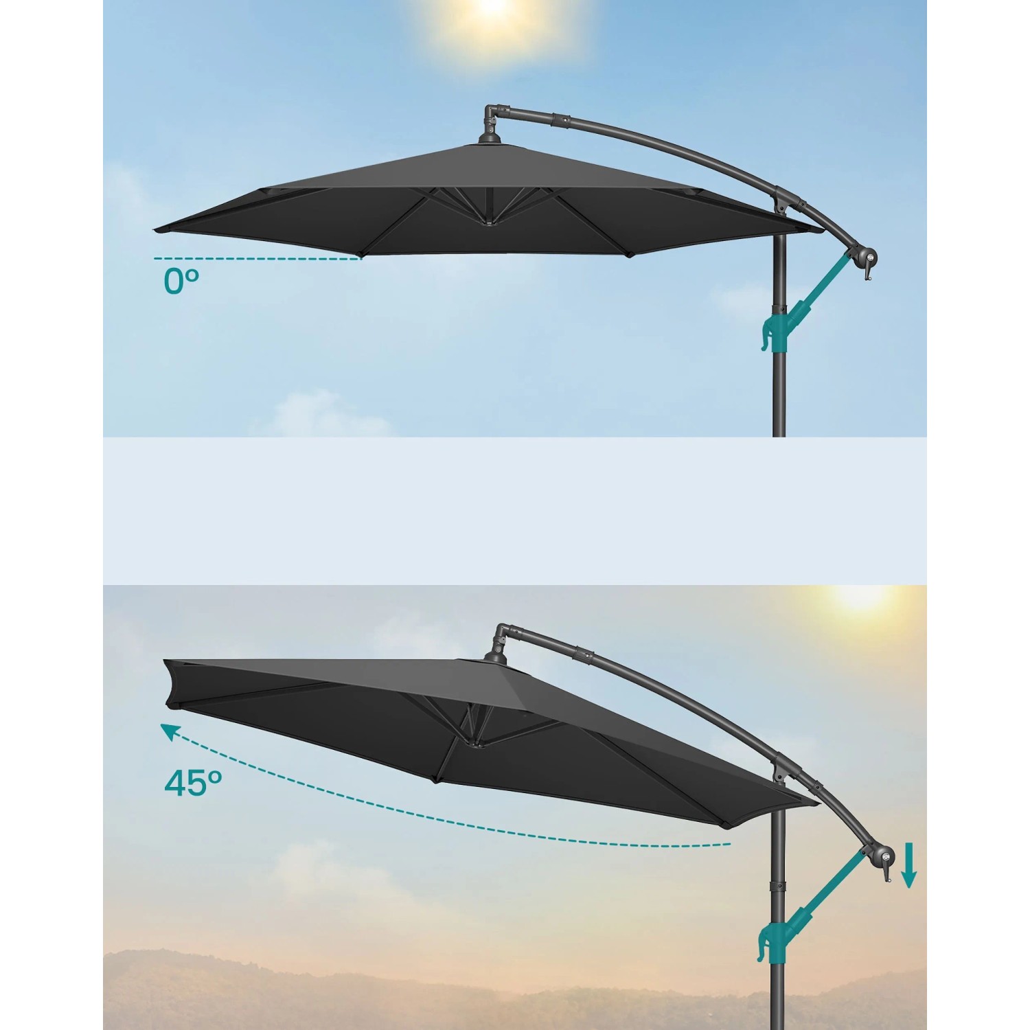Songmics Ampelschirm 255x300 cm Anthrazit, Neigungswinkel verstellbar.