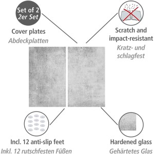 Allstar Herdabdeckplatten im 2er-Set, Beton-Optik, für Glaskeramikkochfelder.