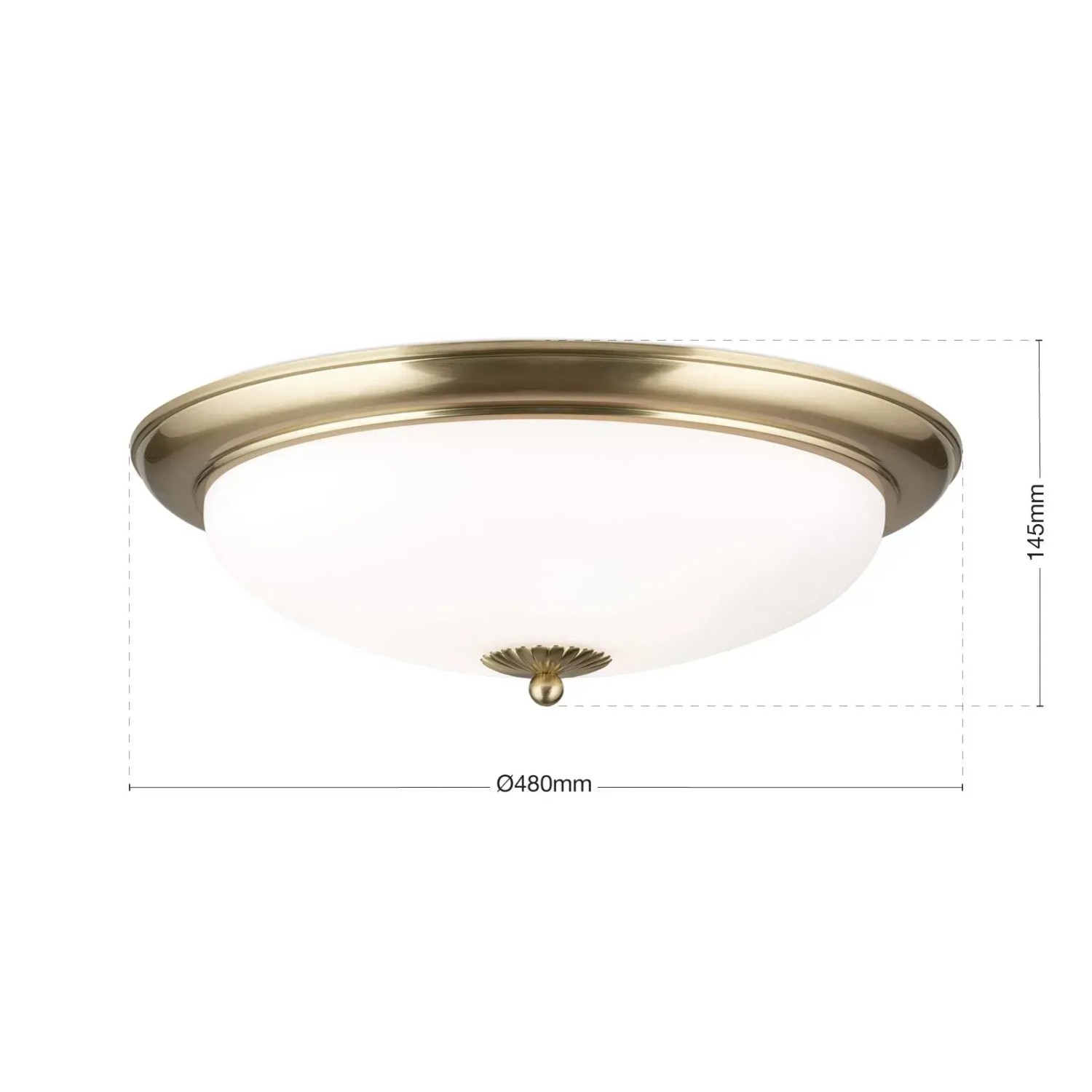 Messingfarbene Deckenleuchte Empira, Ø 47cm, mit mattiertem Glas für klassische Beleuchtung.