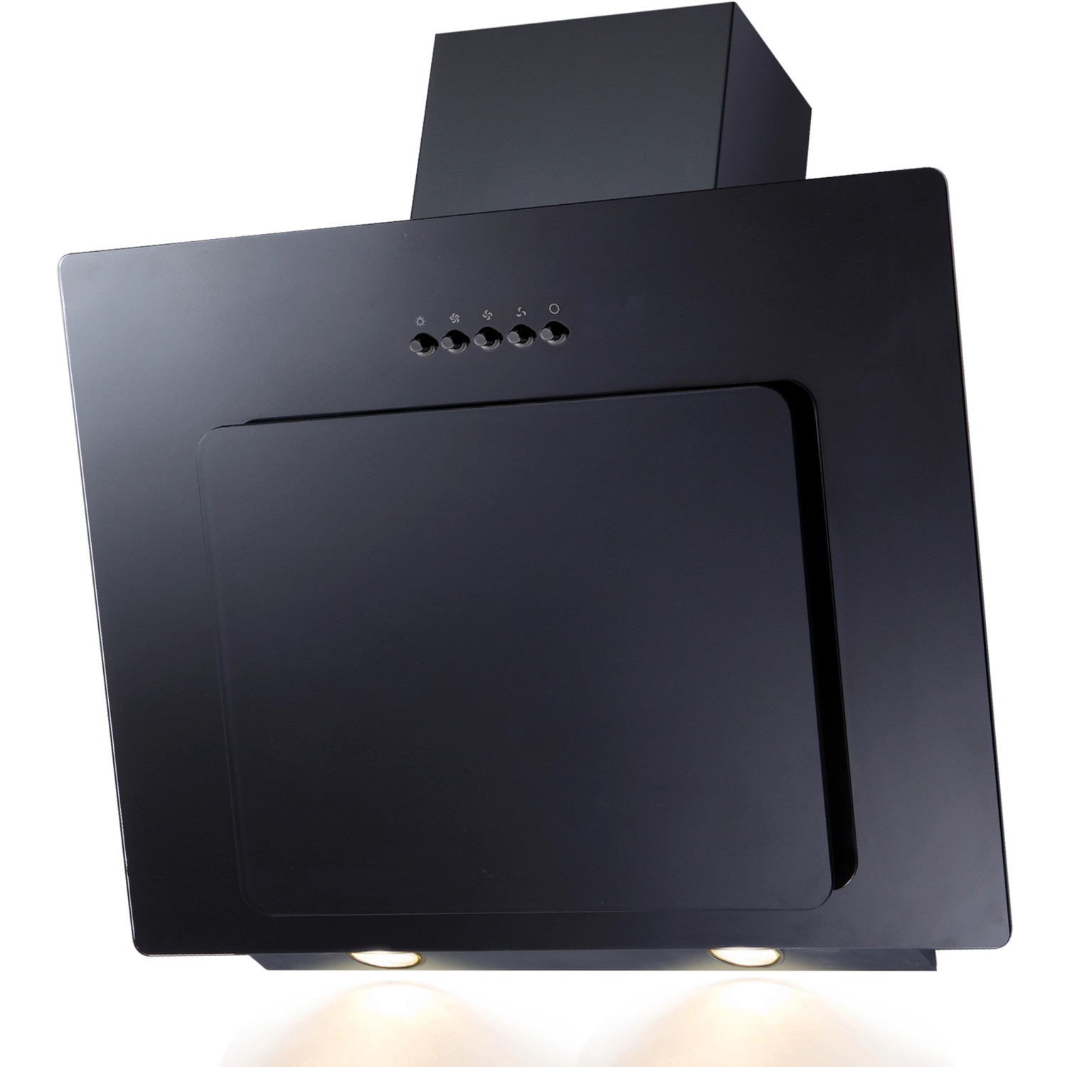 Schwarze PKM Dunstabzugshaube (Modell 9039X) für Einbauküchen mit LED-Beleuchtung.