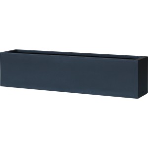 Rechteckiger, anthrazitschwarzer Blumenkasten (80x20x20 cm) aus Fiberstone mit matter Oberfläche.