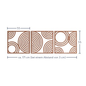 WANDStyle Wanddeko Holz Kreise, 3-teilig, Mahagoni Furnier, 171x55 cm. Moderne Wandbilder für Wohnzimmer.
