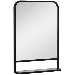 Rechteckiger HOMCOM Wandspiegel (70x50cm) mit Ablage aus schwarzem Metall.