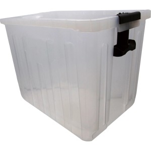 Transparente Auffangbox aus Kunststoff für LUX-TOOLS Elektro-Messerhäcksler E-MH-2500/45, mit schwarzem Clip.