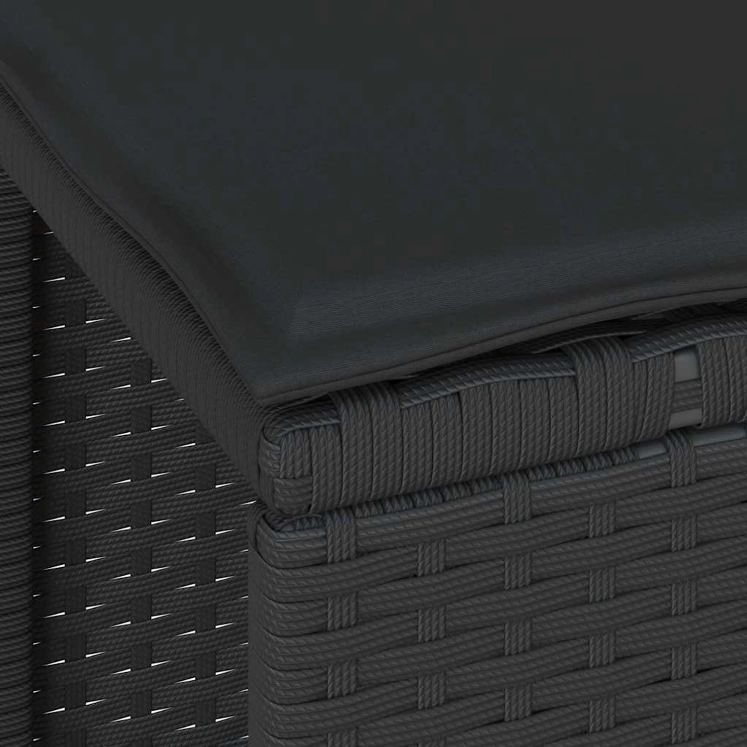 Detailansicht: Schwarzer Poly Rattan Hocker mit Kissen der vidaXL Garten Essgruppe.