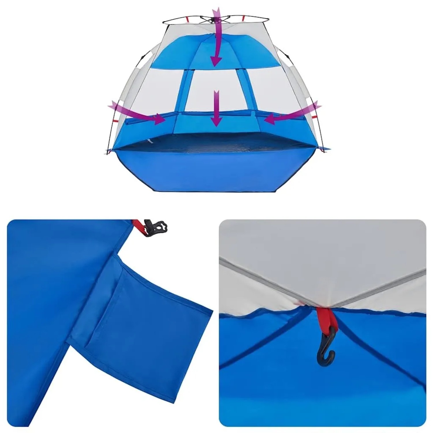 vidaXL Strandzelt 2 Personen Azurblau Quick Release Wasserdicht 4005308_13