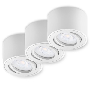 3er Set weiße Oktaplex Alu Aufbauspots Lile S mit schwenkbaren LED-Modulen für Lampen & Leuchten.