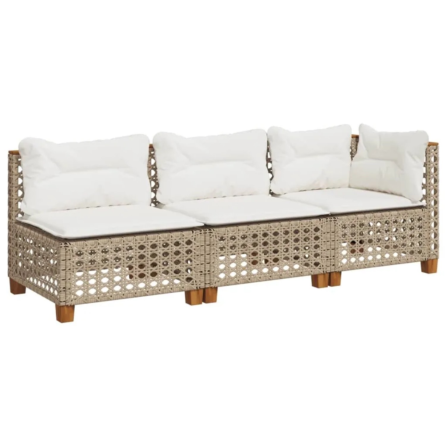 vidaXL Gartensofa mit Kissen 3-Sitzer Beige Poly Rattan 365943