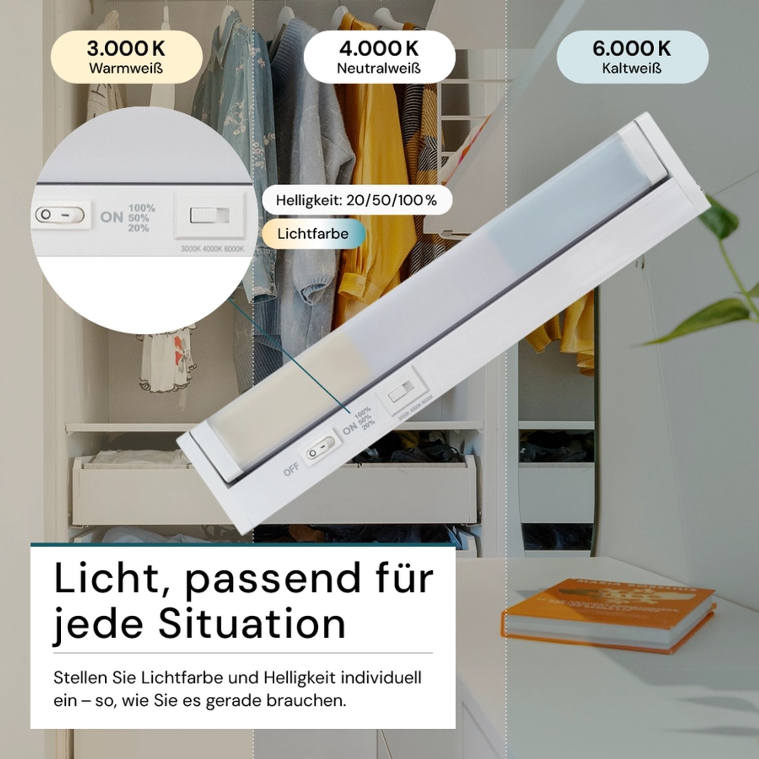 LUXULA LED Unterbauleuchte 30cm CCT Dimmbar Schwenkbare Schrankleuchte Warm- Kaltweiß 3000-6000K Erweiterbar Küchenbeleuchtung 4W Weiß_3