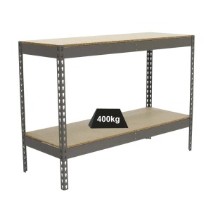 Graues PROREGAL Schwerlastregal Mini Wood Yeti mit zwei Böden, Fachlast 400 kg.