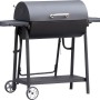 Schwarzer Holzkohlegrill Banff mit Ablageflächen und Rädern.