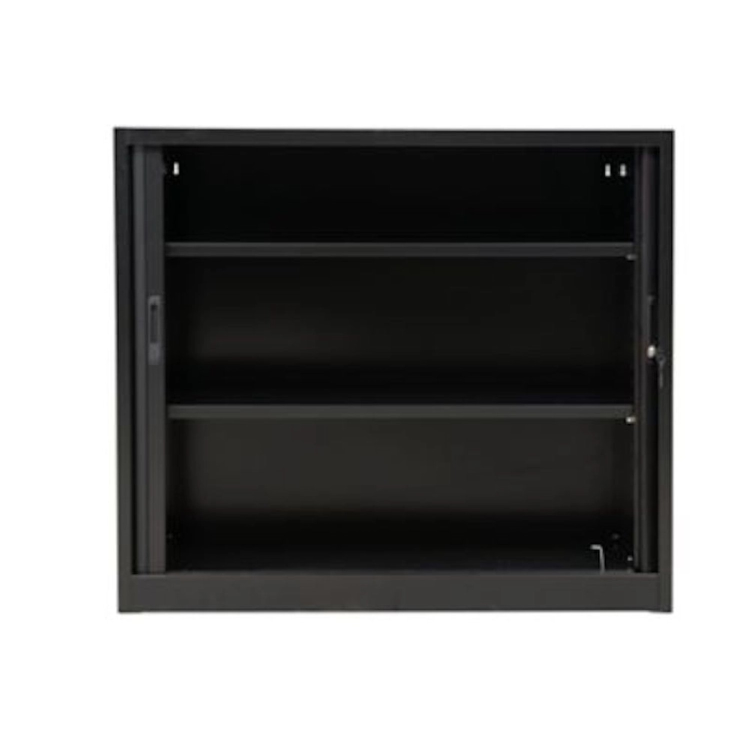 Schwarzer PROREGAL Rollladenschrank Weasel für 2 Ordnerhöhen, 105x120x46 cm, ideal für Büro & Homeoffice.
