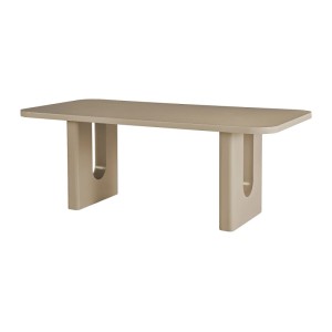 Vente-unique Nakoni Esstisch in Taupe, 200 cm, für 8 Personen. Modernes Design mit abgerundeten Ecken und massiven Beinen.