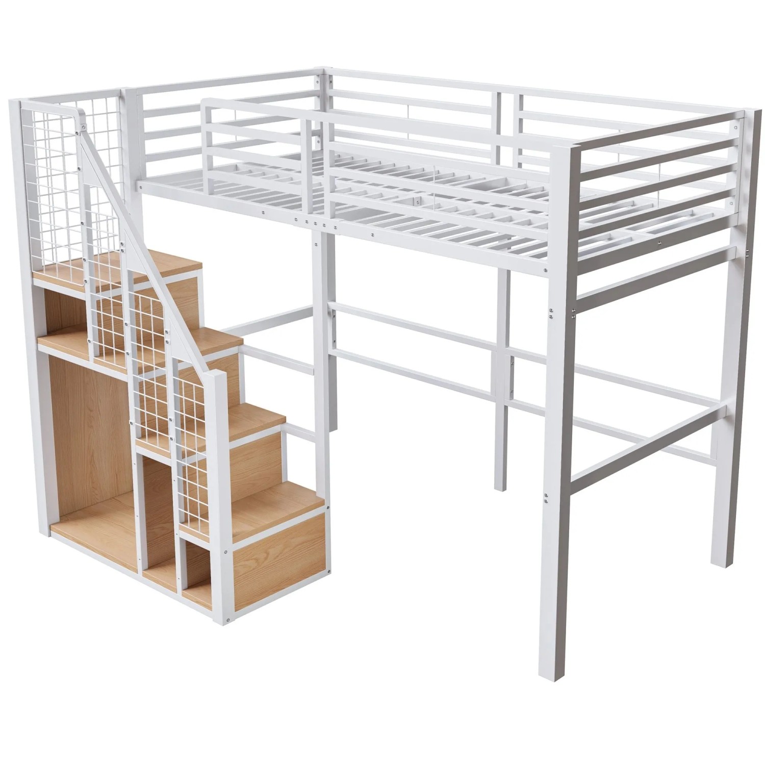 okwish Hochbett 90x200cm mit Sicherheitsleiter Ablage Jugendzimmer Weiß ohne Matratze
