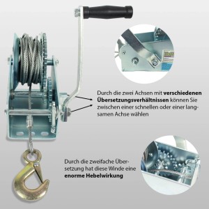 TRUTZHOLM Handseilwinde mit 1130 kg Zugkraft und 10 m Stahlseil. Ideal zum Ziehen von Lasten.
