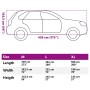 Größenangaben Autoabdeckung für SUV, Größe M: Länge 439cm, Breite 183,5cm, Höhe 143,5cm.