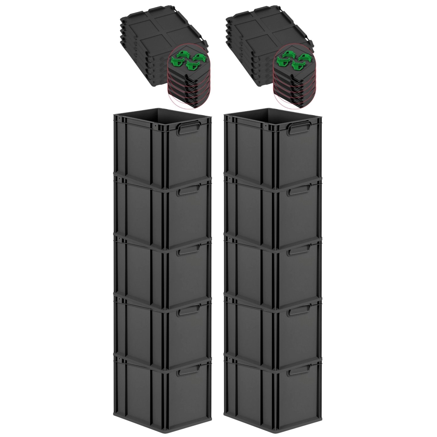 PROREGAL SparSet 10x Eurobox Nextgen Grip Mit Auflagedeckel Und Grünen Vers günstig online kaufen