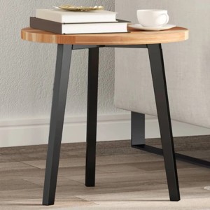 Runde vidaXL Tischplatte aus Akazienholz mit schwarzem Tischgestell.
