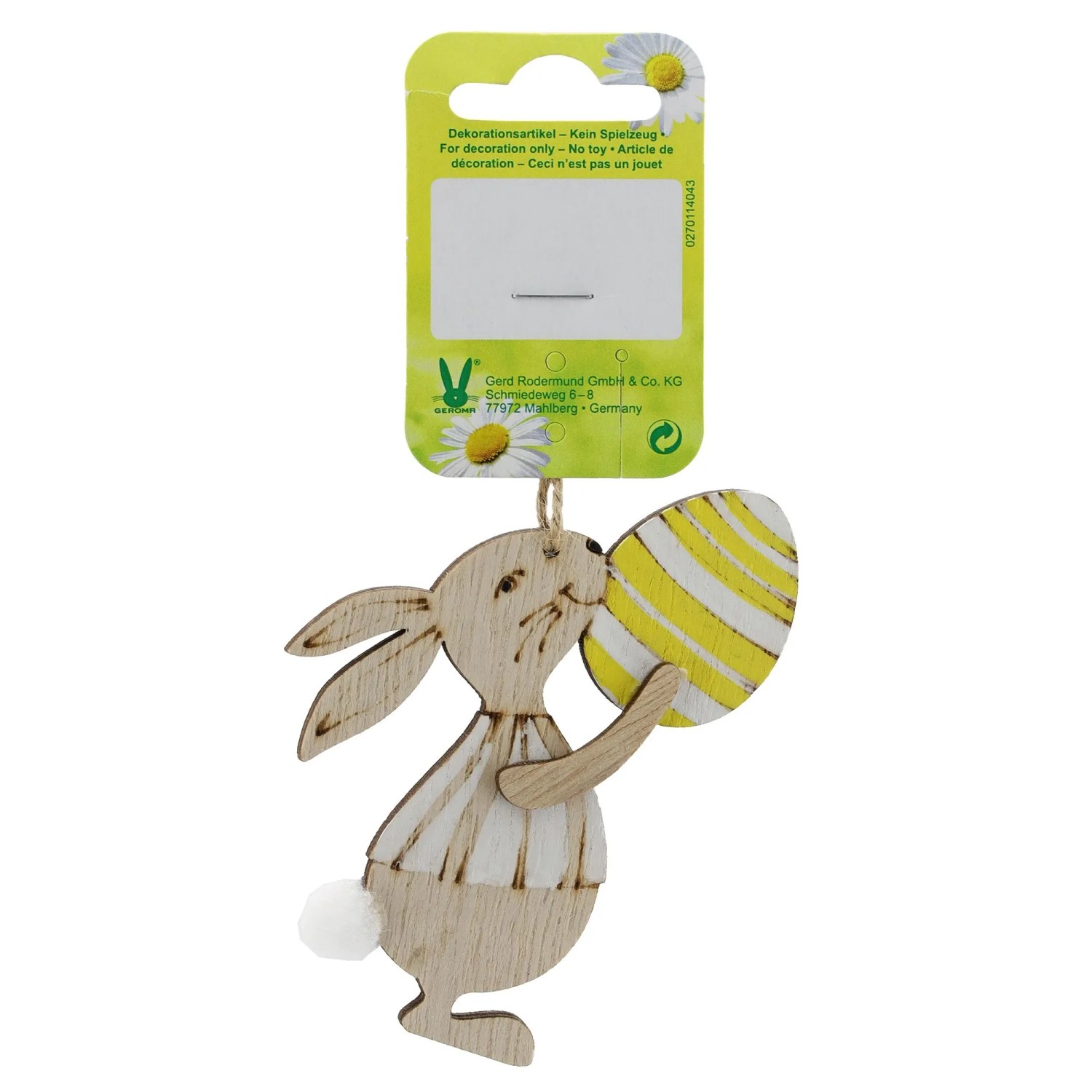 Osterdeko Hase mit Ei aus Holz 9,5 cm Braun-Gelb