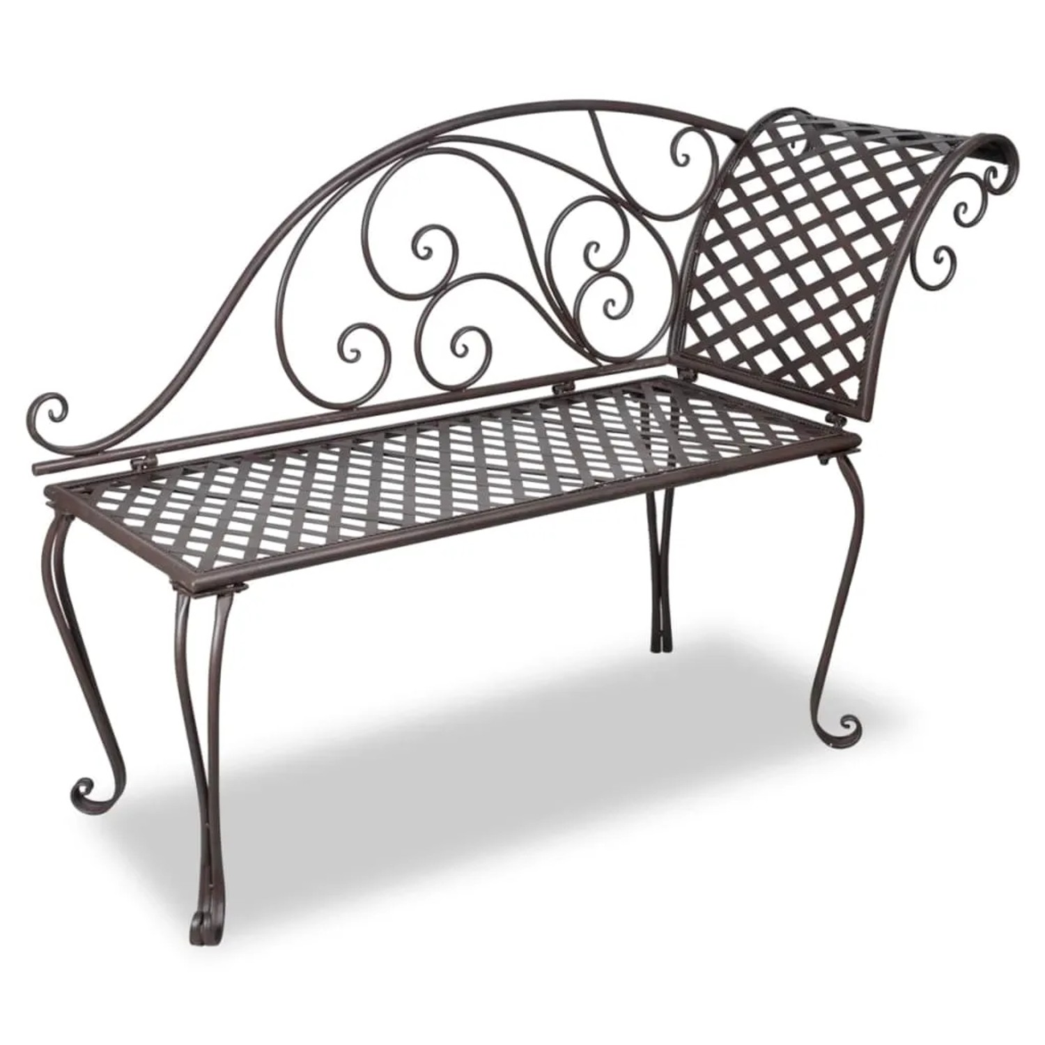 VidaXL Garten-Chaiselongue, 128 cm, aus Stahl in Antik Braun mit Schnörkelmuster.