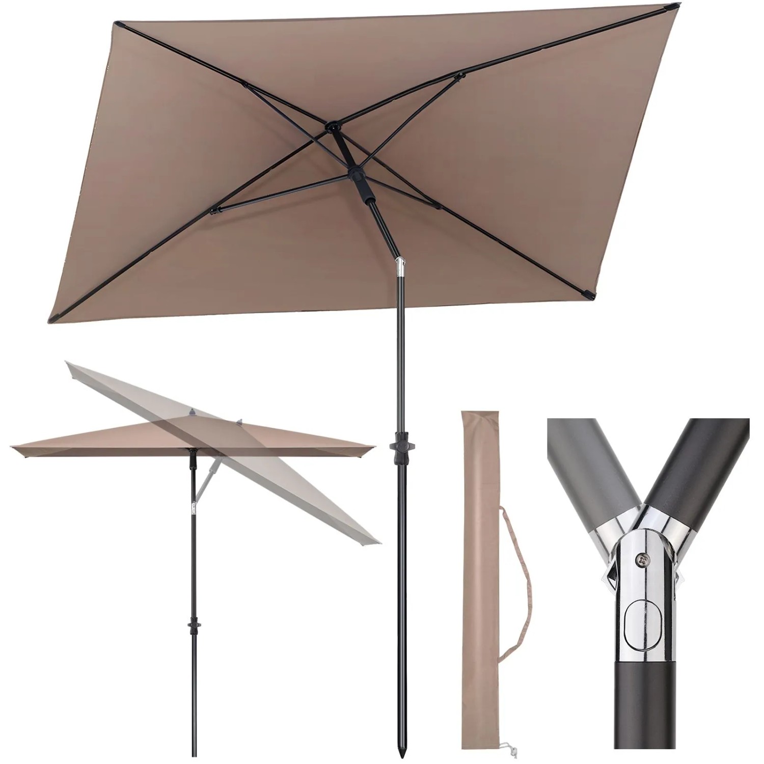 Sekey Sonnenschirm 210 x 140 cm Balkonschirm Rechteckig Sonnenschirm mit Schutzhülle Taupe
