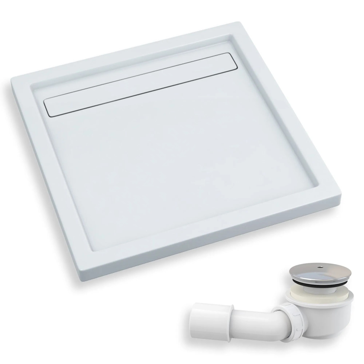 KOLMAN DUSCHWANNE Quadratisch Weiß 100x100 cm Set mit Ablaufgarnitur