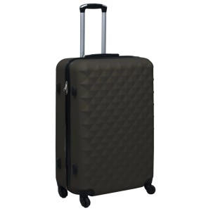 Anthrazitfarbener ABS Hartschalen-Trolley mit Teleskopgriff und 4 Rollen. Teil eines 3-teiligen Koffer-Sets.