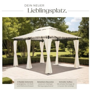 Tectake Gartenpavillon Emine 4 x 3 M Wasserabweisend  400 x 300 x 265 cm Creme