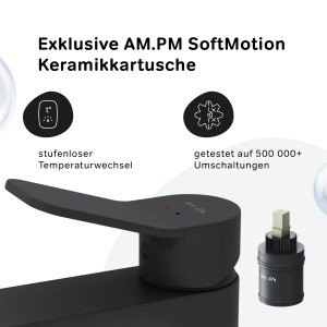 AM.PM X-Joy Waschtischarmatur in Schwarz mit Keramikkartusche für Bad & Waschbecken.