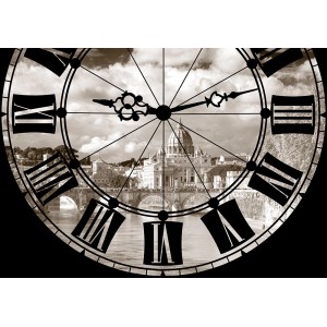 Sanders & Sanders Fototapete Rom in Beige/Schwarz, Uhr-Design, 360x254 cm. Blickfang für Wohnräume.