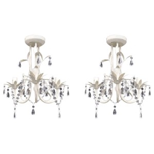 Zwei elegante, weiße Kristall-Deckenleuchten / Kronleuchter für Lampen & Leuchten.