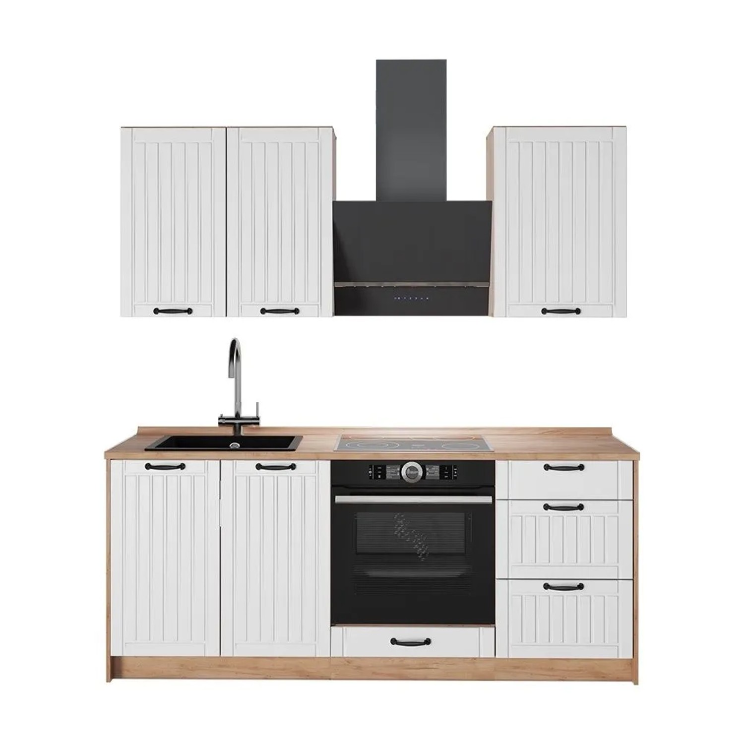 Vicco Singleküche Fame-Line Weiß Landhaus/Goldkraft Eiche 190 x 82 AP Eiche Art Nr 64896