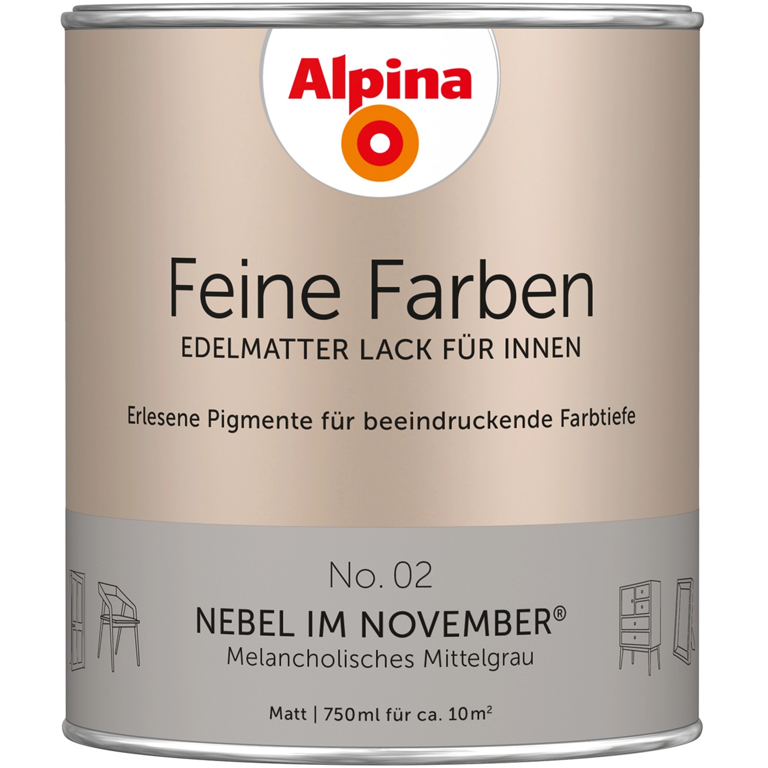 Alpina Feine Farben Lack No. 02  Nebel im November® Grau edelmatt 750 ml