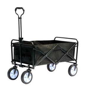 Schwarzer, faltbarer Bollerwagen mit Stahlrahmen für Camping & Freizeit.