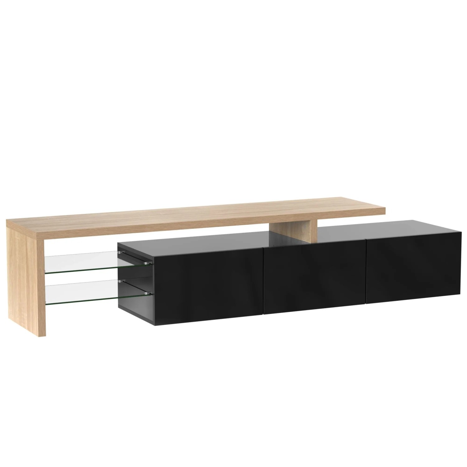 okwish TV Schrank mit Stauraum Glasböden LED Holzoptik 197.5x39x42cm Schwarz