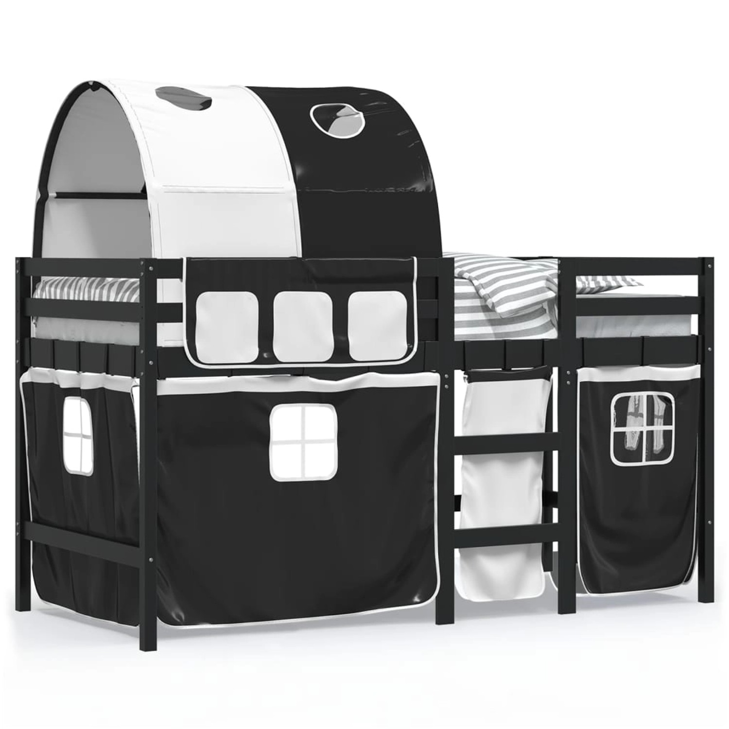 vidaXL Kinderhochbett mit Tunnel Weiß & Schwarz 90x200 cm Kiefernholz 32838 günstig online kaufen