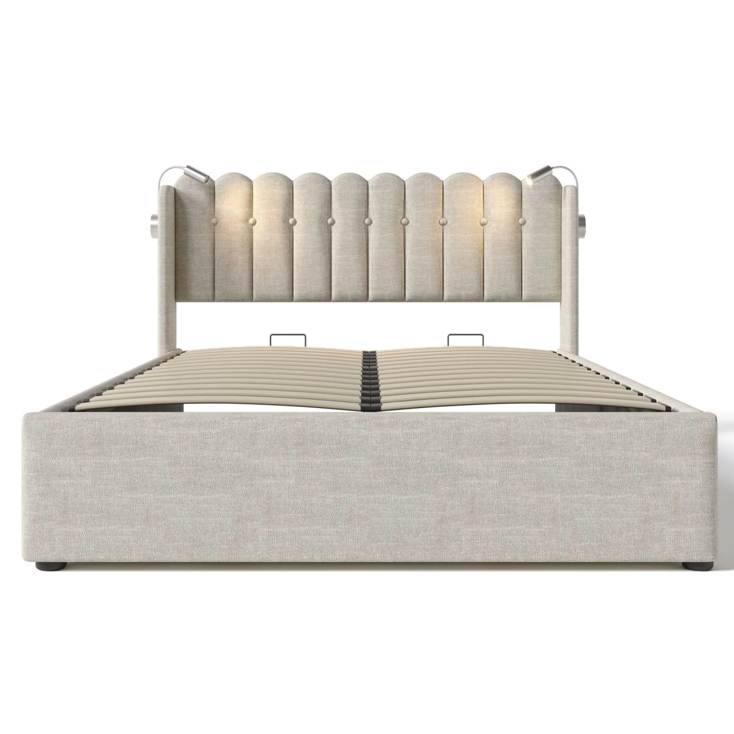 okwish Polsterbett 160x200cm mit Leselicht Stauraum Jugendzimmer Beige ohne Matratze