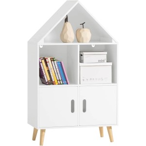 Weißes SoBuy Kinderregal im Haus-Design mit Fächern und Türen für Bücher und Spielzeug.