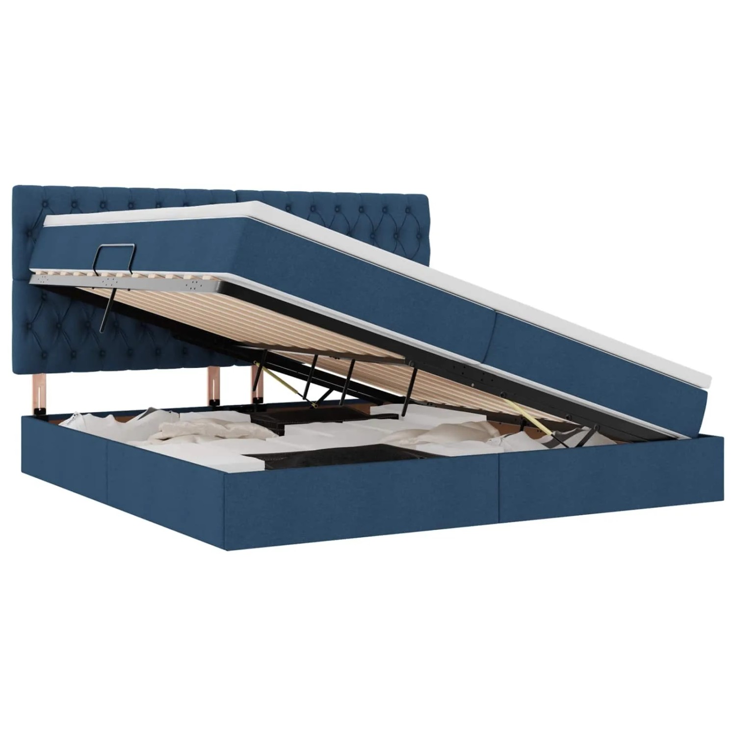 vidaXL Bett mit LED-Lichtleisten mit Kopfteil Blau 200 x 200 cm Stoff 3372506