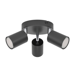 Schwarzer Eglo Spot Reciso-E, 3-flammig, für flexible Lichtausrichtung im Innenraum.