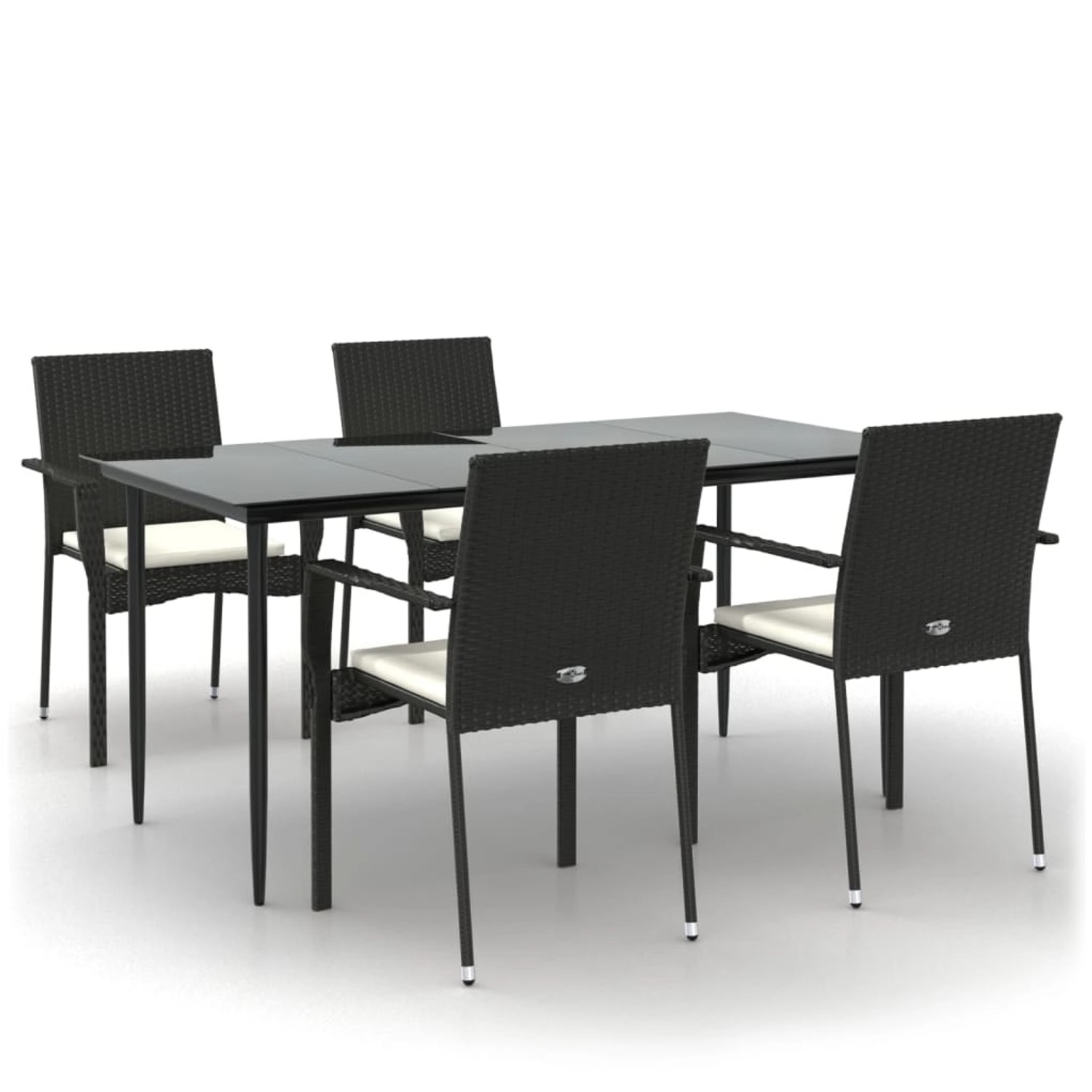 vidaXL 5-Tlg Garten-Essgruppe mit Kissen Schwarz Poly Rattan 3185122